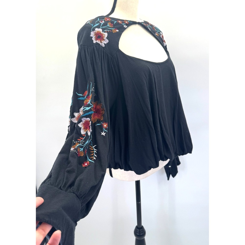 VTG Boho Free People Bubble Hem Cut Out Embroidered Top M Peasant Whimsigoth